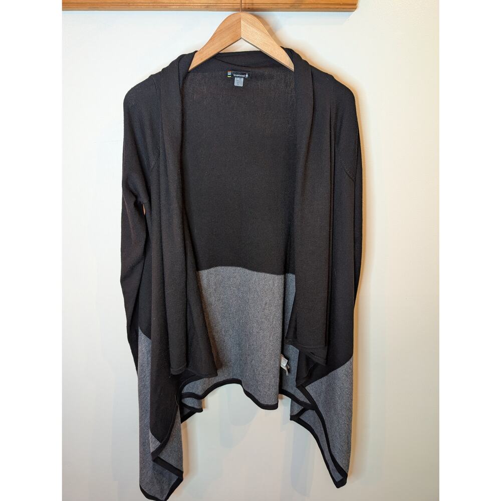 Smartwool Wool Blend Waterfall Cardigan Gray Colorblock Open Front Drape Large